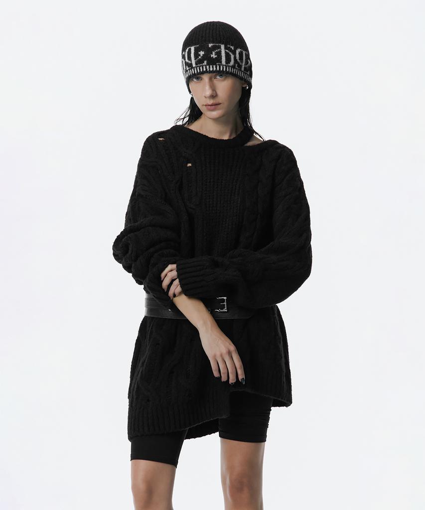 Teulimingbeodeu Mixed Cable Knit Pullover [ Black ]