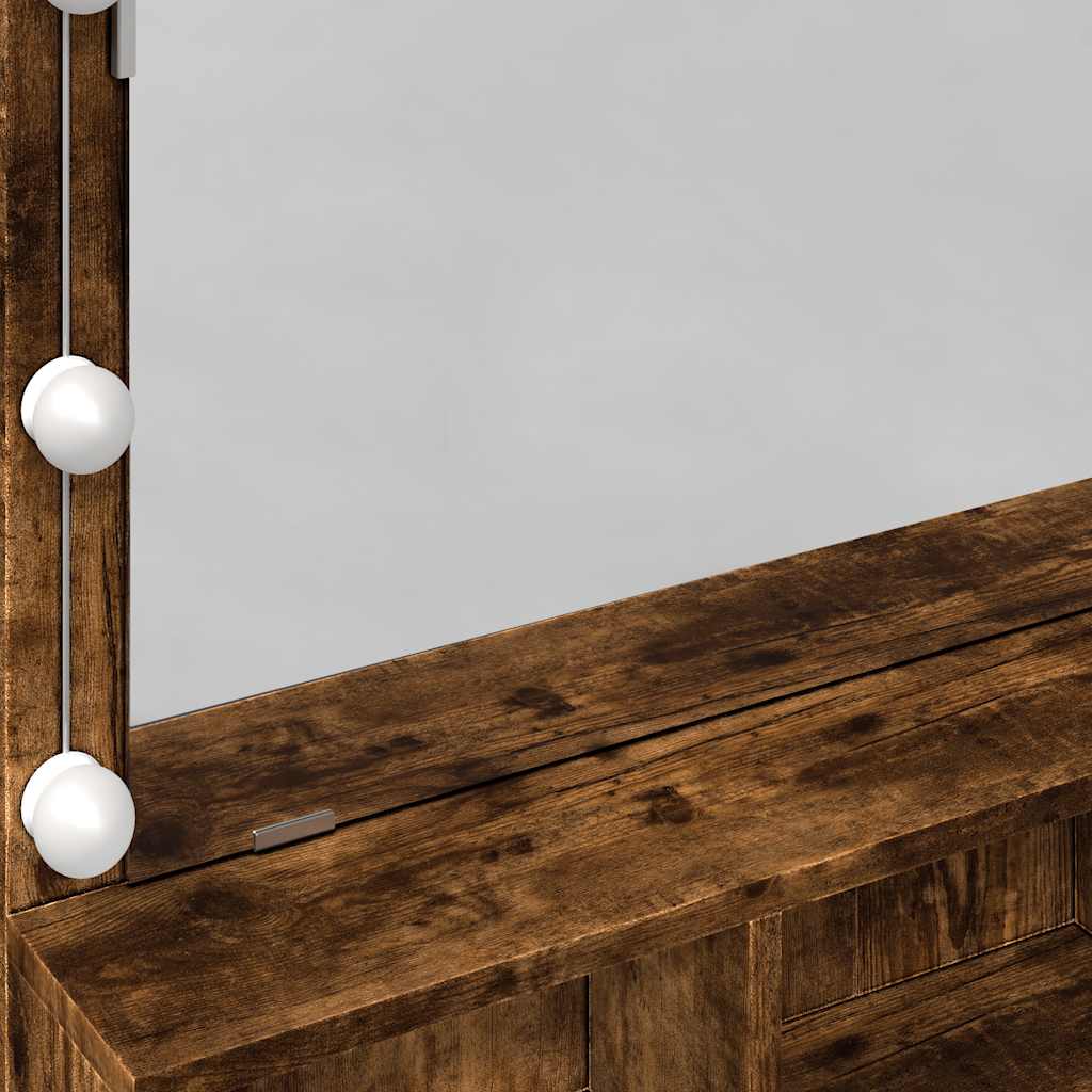 Makeup Vanity with LED Lighting Smoked Oak Finish 80 X 41 X 134.5 Cm