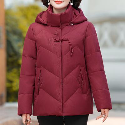 Vinter Kort Dunjakke for Kvinner Vintage Pluss Størrelse Yttertøy Hette Elegant Tykk Varm Broderi Dunjakke Kvinne Parkas