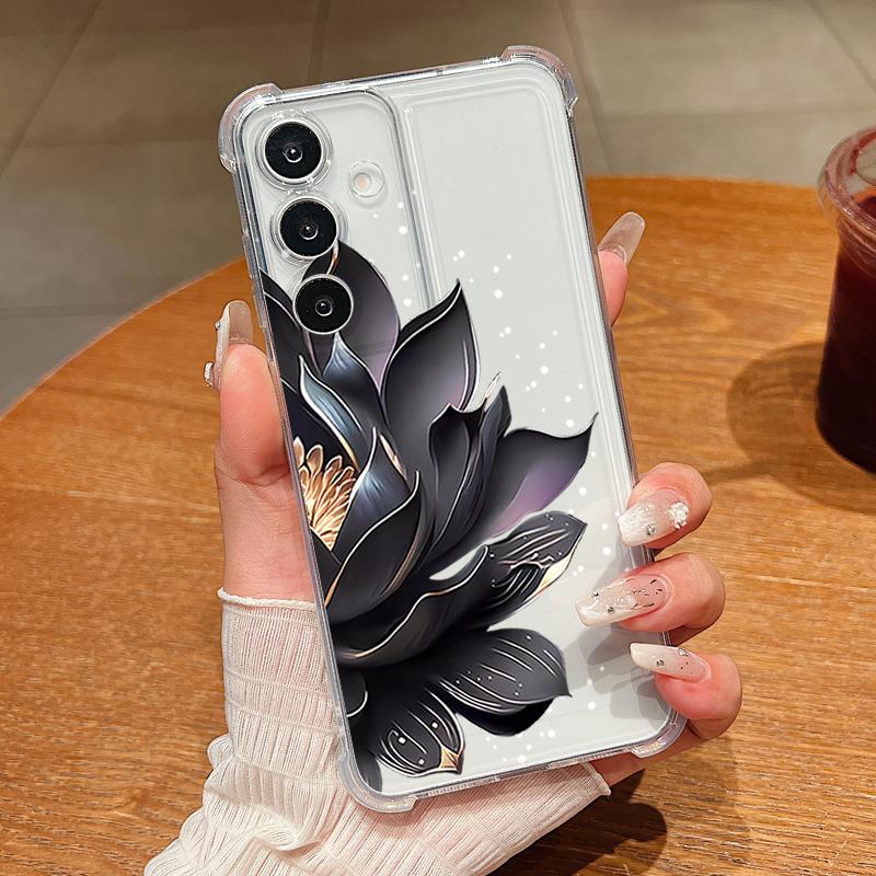 Clear Flower Patterned Phone Case For Samsung Galaxy S26 S25 S24 S23 Ultra S22 S26 Plus S21 S24 S25 FE Shockproof TPU Soft Cover
