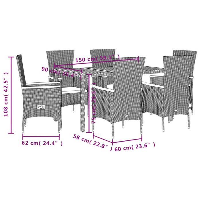 VidaXL 7-Piece Garden Dining Set with Cushions, Patio Table, Patio Furniture, Outdoor Furniture, Black 3277513
