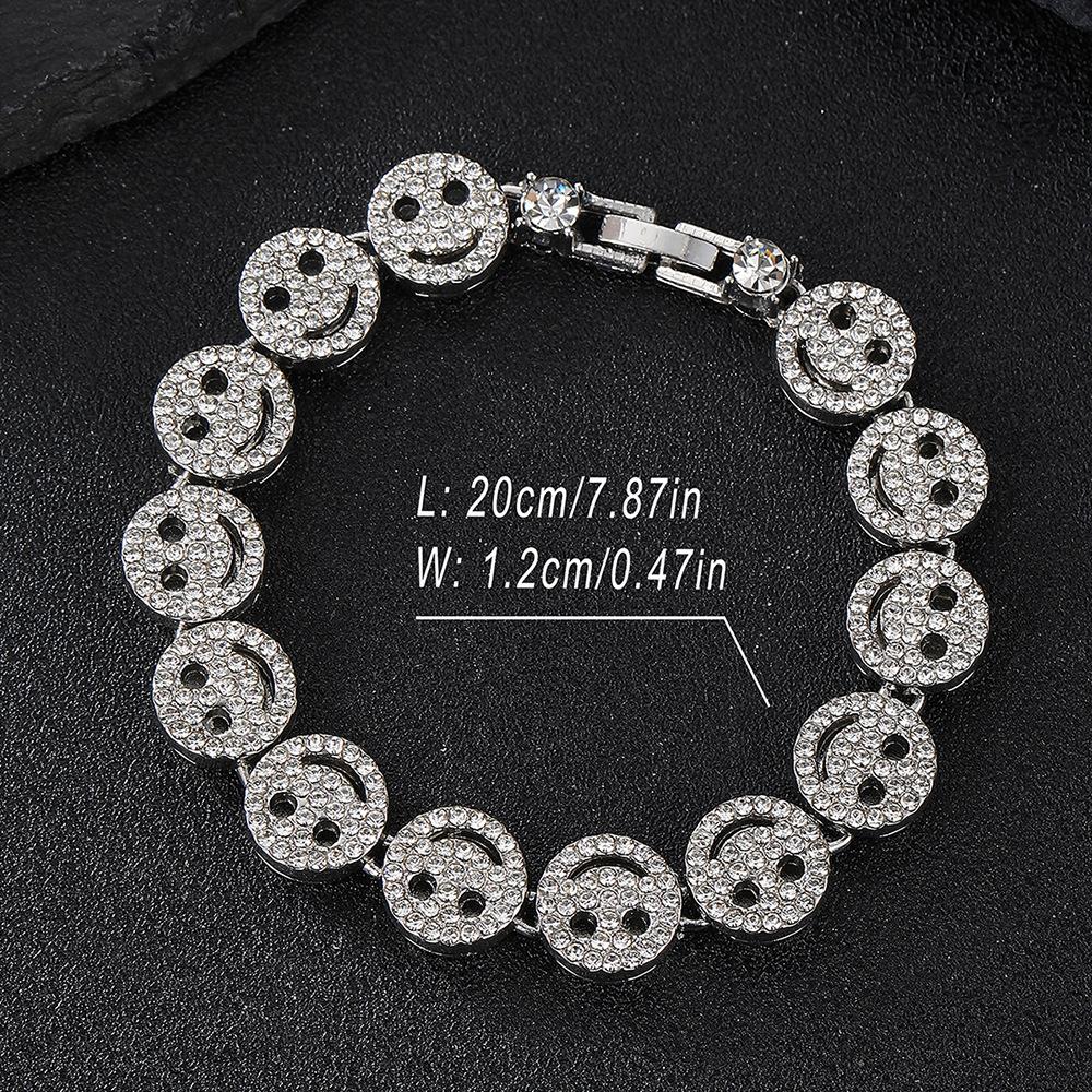 Men Hip Hop Round Smiley Tennis Chain Necklace HipHop Iced Out Bling 12mm Crystal Bracelet Necklaces Suit Fashion Charm Jewelry