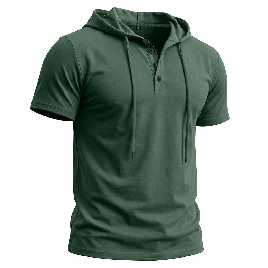Men’s T-shirts Hooded Short Sleeves Cotton Shirts Fitness Tops Casual Street Punk Hip Hop Style Wear