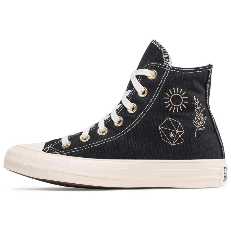 

Converse Chuck Taylor All Star Everyday Versatile High Top Espadrilles Women s Black & White Gold Foil Print 35