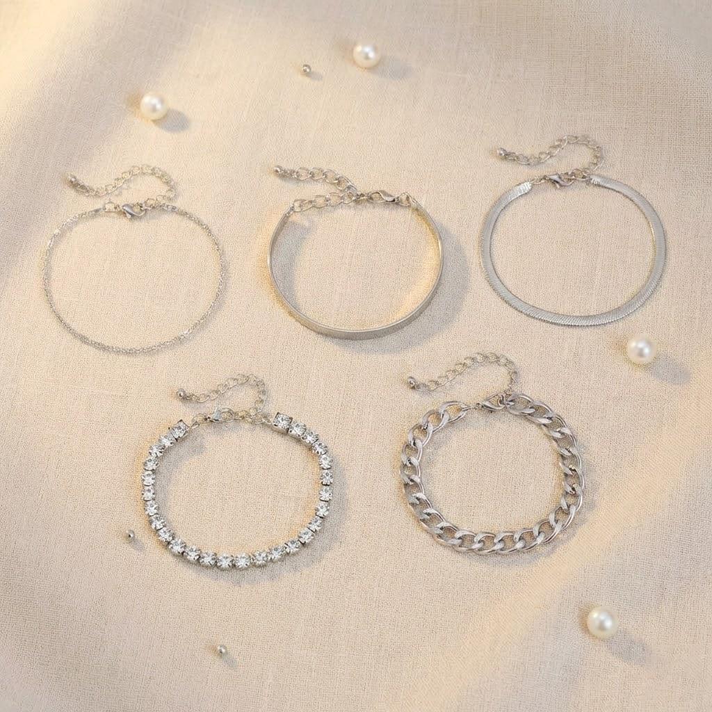 

5Pcs Bohemian Gold Bracelets Set Women Vintage Handmade Chain Bracelet Fashion Jewelry Gift for Party серебряный