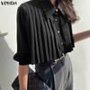 VONDA Damen Lässig Umlegekragen Elegant Gerüscht Plissee Langarm Bluse