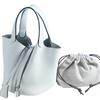 Leichter Luxus Echte Rindsleder Korb-Stil Eimer Tasche Neu für Damen Silberfarbener Schlossverschluss Oberer Griff Handtasche, KEIN LOGO