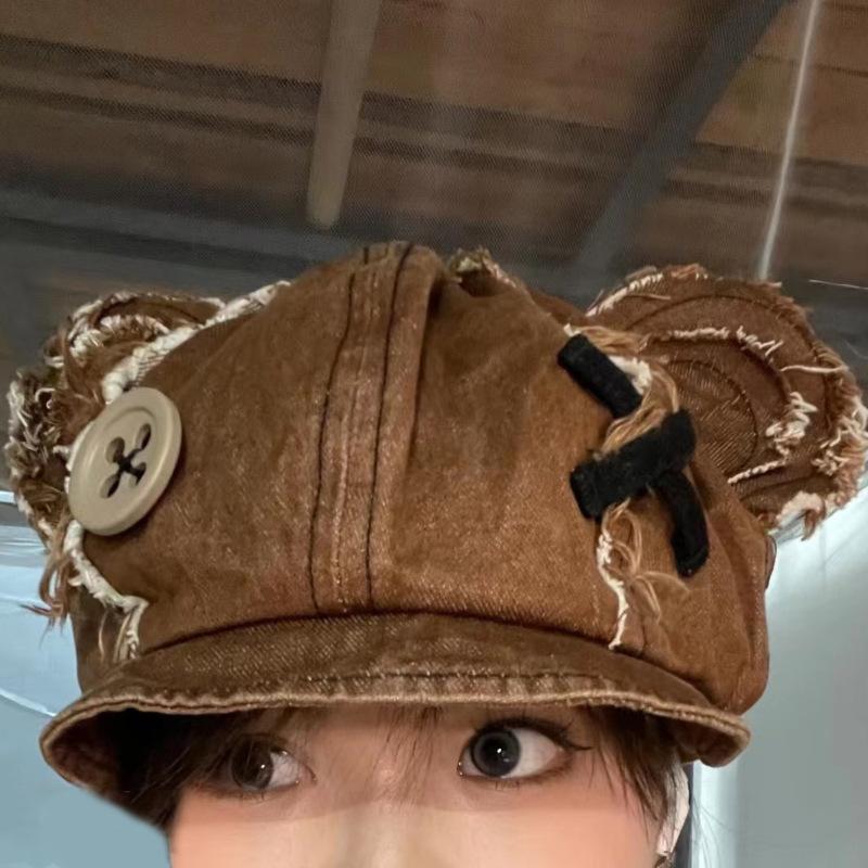 

Детектив Медведь Брошенная Кукла Медведь Шляпа Женское Лицо Маленький Ретро Американский Милый Повседневный Джинсовый Берет Комик-Кон Косплей Реквизит M（54-58cm）