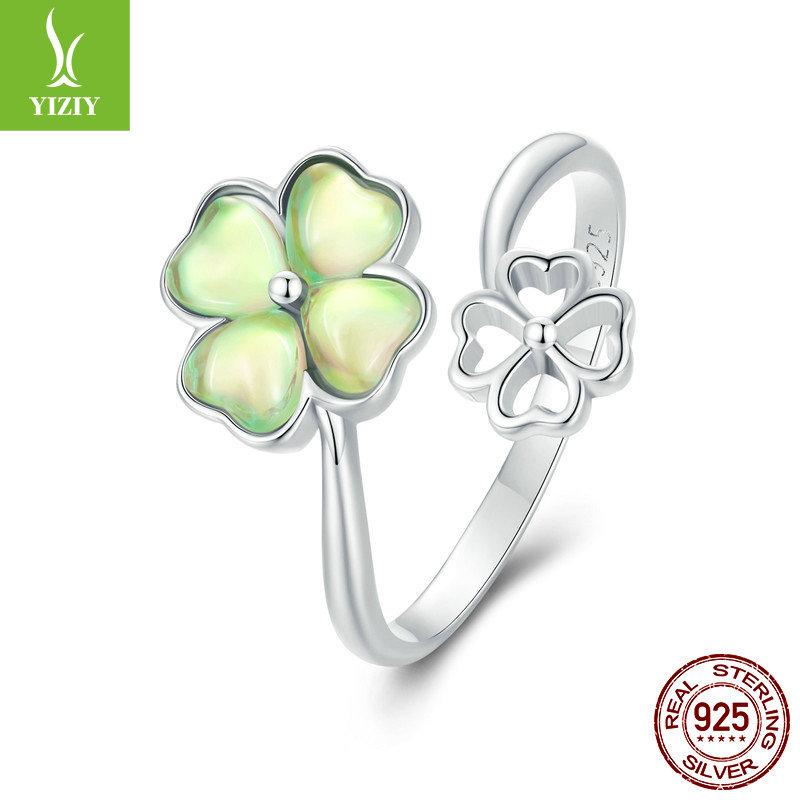 Lucky Clover Open Ring, Summer Small Fresh 925 Sterling Silver Ring Jewelry