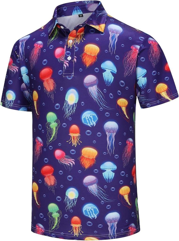 Casual essential! Vintage floral print short sleeve polo shirt for men