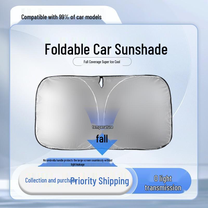 Titanium Silver Universal Car Sunshade - Front Windshield Heat Insulation Curtain