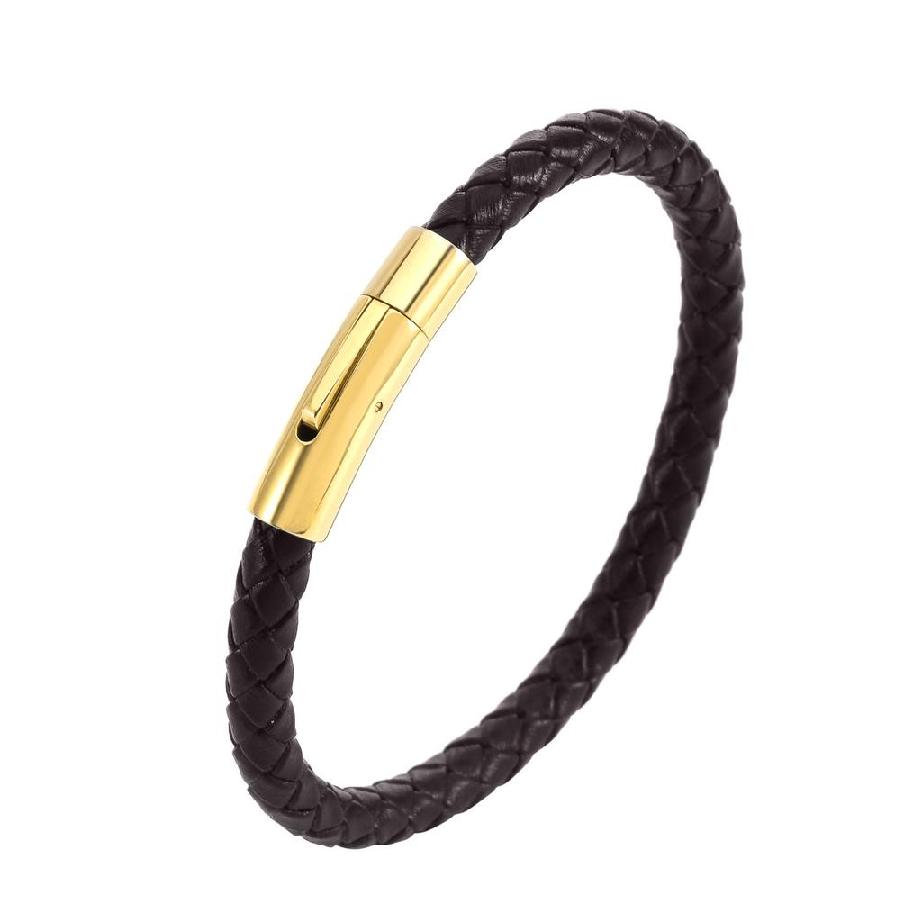 European and American Leather Bracelet Stainless Steel Snap Button Men's Woven Leather Bracelet