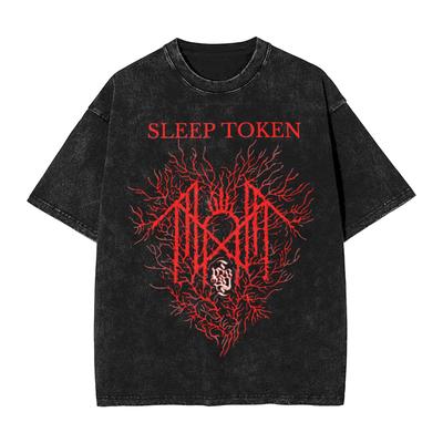 Sleep Heavy Band Tokens Herren T-Shirt Washed Vintage T-Shirt Kurzarm T-Shirt 100% Baumwolle Geburtstagsgeschenk Kleidung