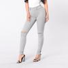 Womens Hole Button Zipper Pocket Jeans Casual Denim Flares Wide Leg Slim Pants