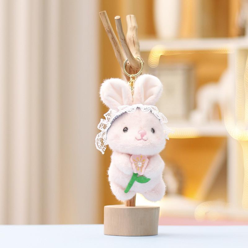 Rabbit Cute Rural Embracing Flowers Plush Toy Keychain Kid Gift Perfect Choice