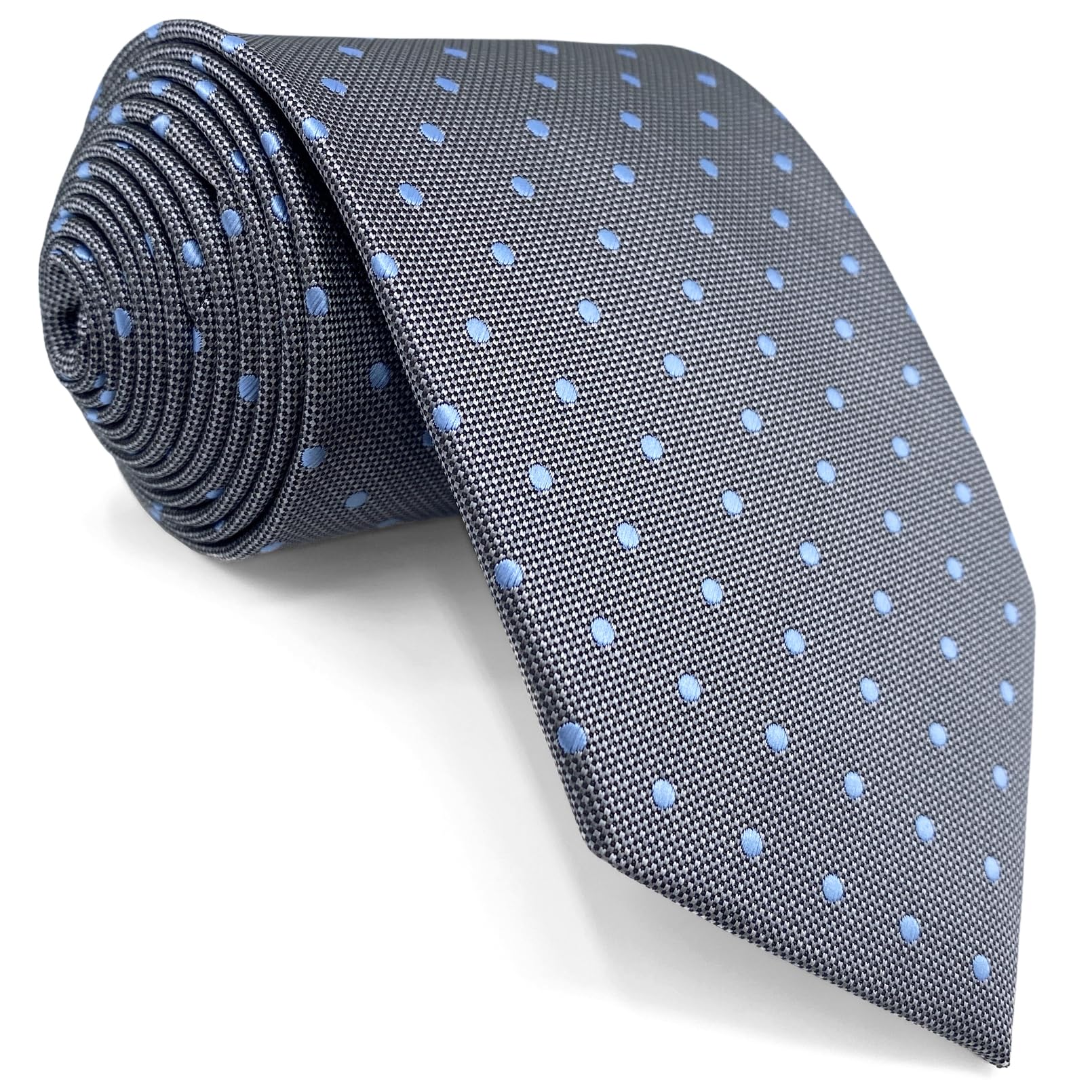 

SHLAX&WING Men s Tie, Gray with Blue Polka Dots, Silk, Standard Size 147cm