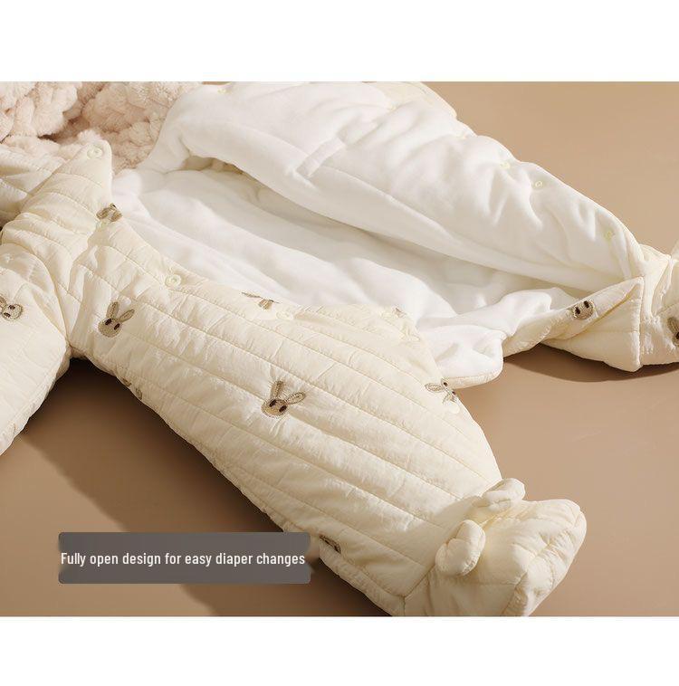 Cozy Cotton Padded Baby Suit: Rabbit Romper & Fleece Set for Autumn/Winter Outings with Footed Wrap