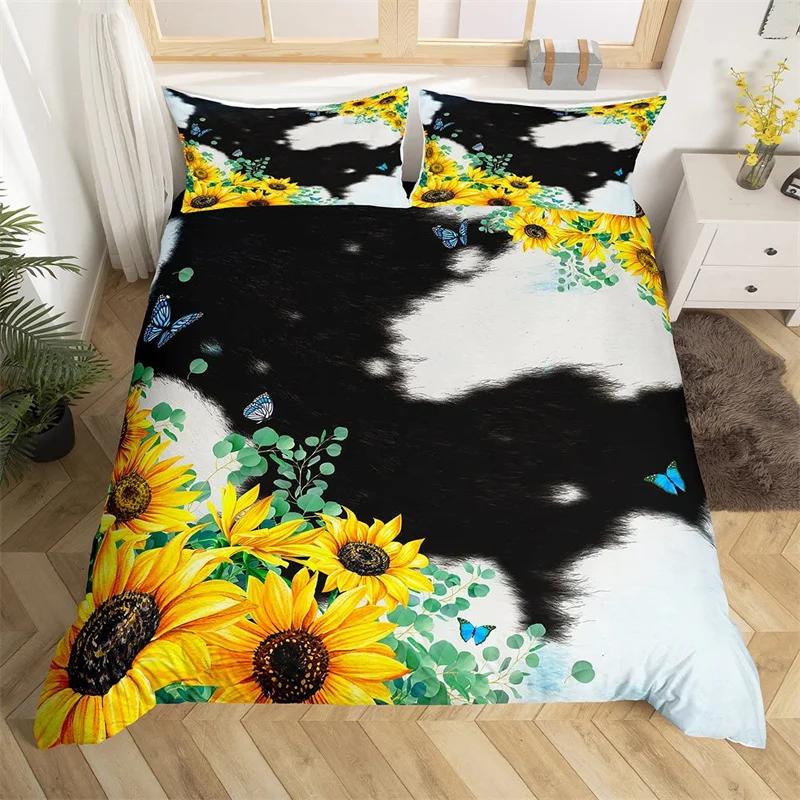 

Sunflower Highland Cow Duvet Cover Western Farm Animal Bedding Set Cowhide Comforter Cover Microfiber Twin King Queen Bedclothes Tool EU single(135x200cm)