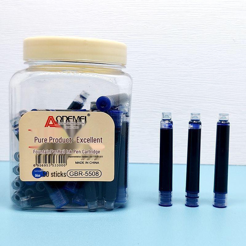 50 Erasable Blue Ink Cartridges for Student Fountain Pens – Large Capacity, Replaceable, Cartridge-Packed