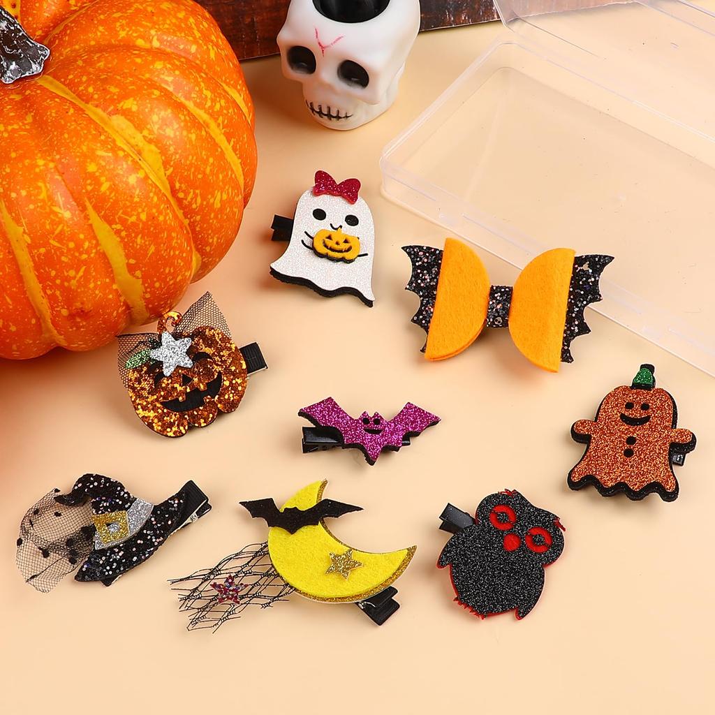 FINGOOO Halloweenowe Akcesoria do Włosów Zestaw 8 Sztuk, Spinki do Włosów, Klipsy do Włosów, Ozdoby do Włosów, Cosplay, Kostiumy, Unisex, Urocze (Halloween A)