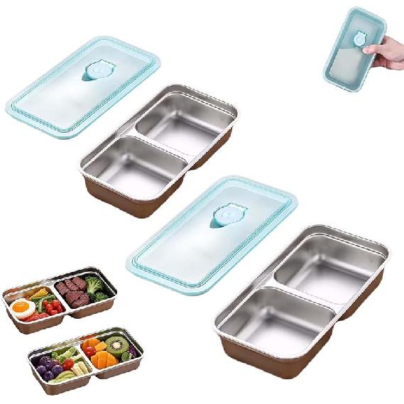 Reusable Stainless Steel Snack Containers with Lids, Stainless Steel Double Compartment Snack Box Containers Condiment Lunch Container with Lids, for