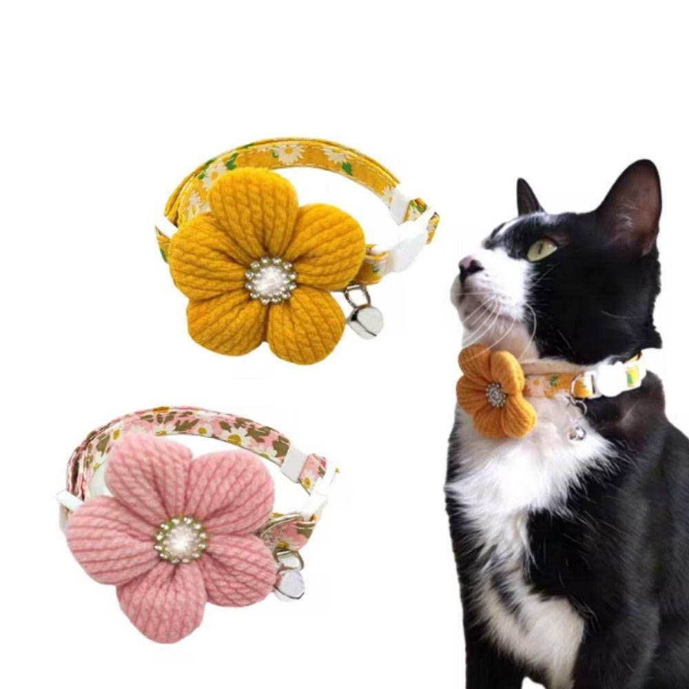 Nylon 3D Flower Dog Collar Rhinestone Pet Shining Collar Fashion Floral Pet Collar Daily Walk