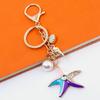 Sparkling Starfish Key Ring Zinc Metal Craftsmanship with Seashells Charm Keychain Pendant Beach Vacation Accessory