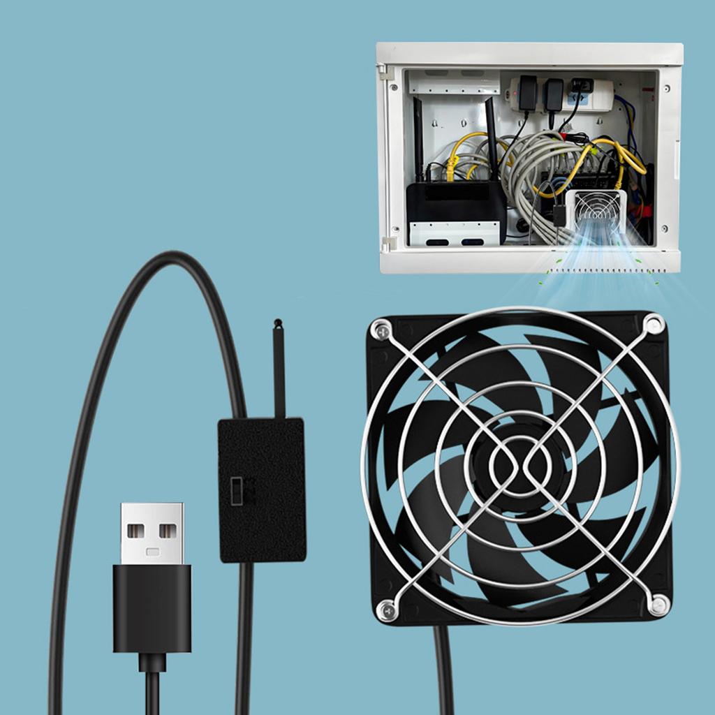 USB Powered Temperature Control Cooling Fan 3 Speed Adjustable Thermostat 8x8cm for Router Set Top Box Gaming Console
