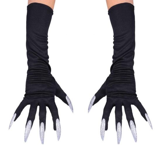 1 Pair Halloween Paw Gloves Long Black Gloves with Scary Long Nails Soft Comfortable Cosplay Festival Funny Ghost Gloves