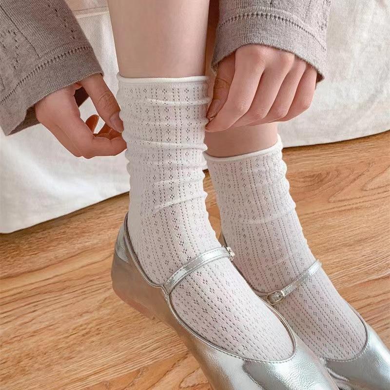 Socks For Women Thin Summer New Candy Color Hollow Out Loose Socks Spring Summer Breathable High Quality Cotton Roll Edge Socks#