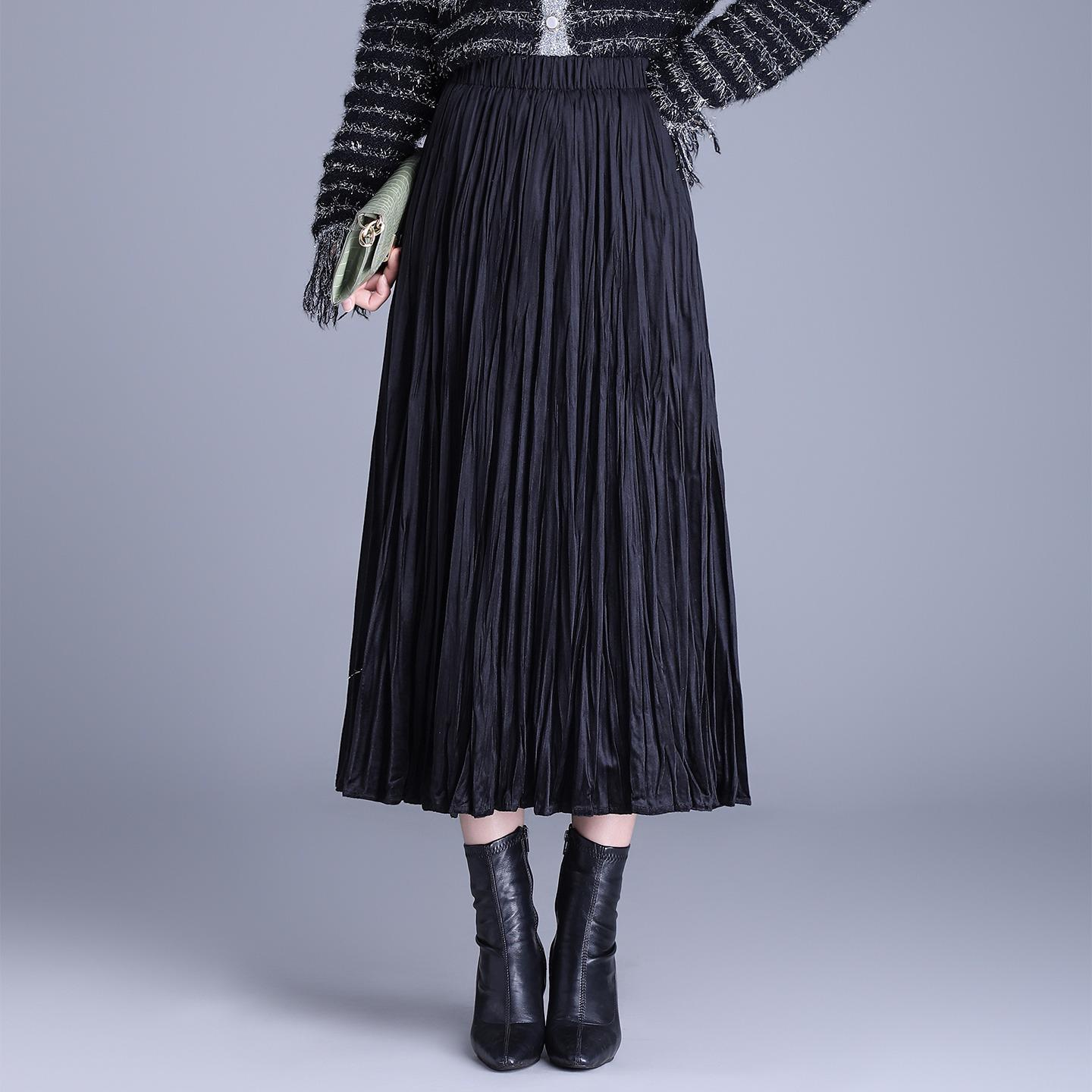 Elegant 2025 Autumn Women’s A-line Pleated Skirt with Elastic Waist – Korean Style One Size