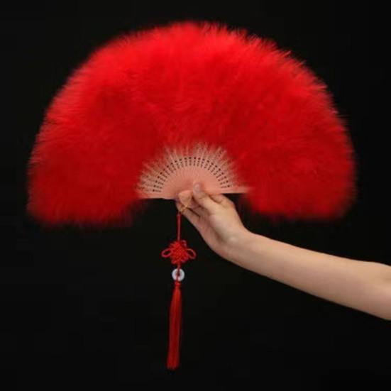 Vintage Feather Folding Fan Wedding Party Bride Hand Held Fan Portable Summer Fan Decoration Dance Performance Props Party Accessories