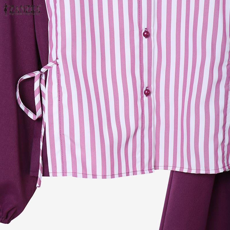 ZANZEA Women Long Sleeve Stripe Blouse and Long Skirts Casual Two Piece Sets