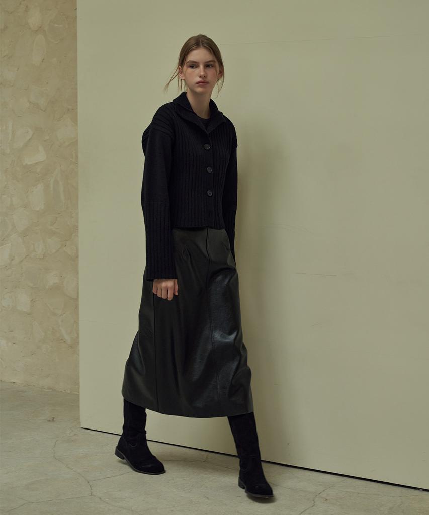 Mot Vegan Leather Slit Skirt - Black