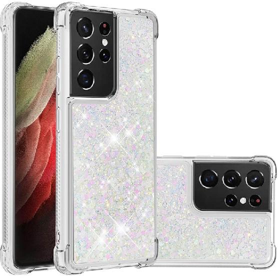 Kompatybilny z etui Galaxy S21 Ultra, Przezroczyste etui z brokatem, Płynny piasek, Wstrząsoodporne, Ochronne, Iskrzące, Silikonowe, Miękkie etui TPU dla Samsunga