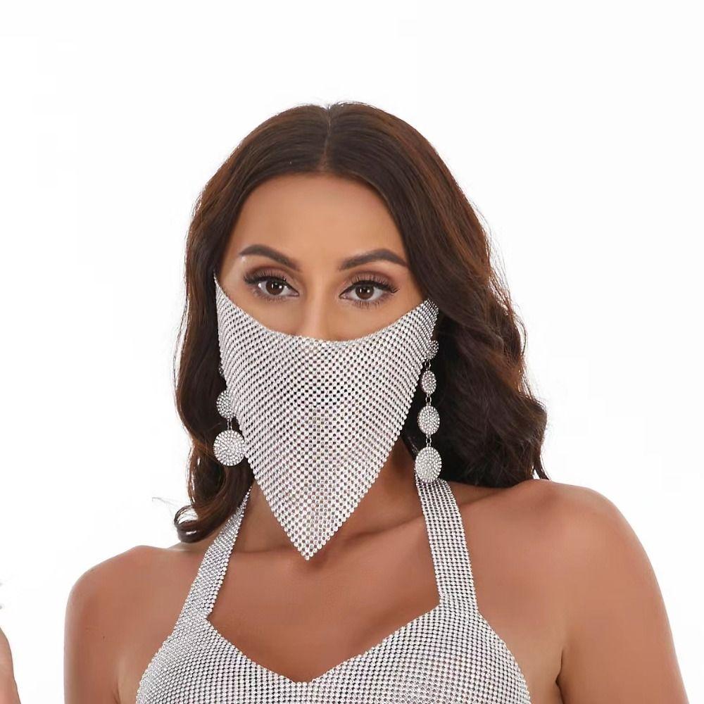 Vintage Rhinestone Face Mask Crystal Half-face Veil Jewelry Dance Party Jewelry  Banquet