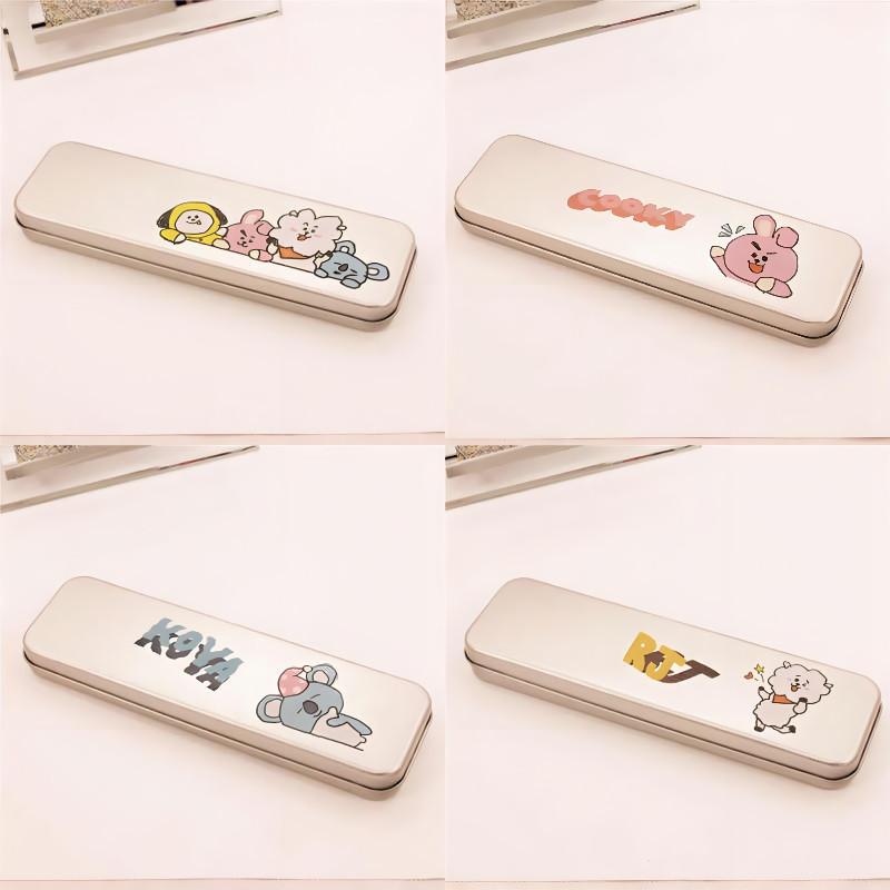 Bts Kpop Bt21 Metal Cartoon Pencil Box Shooky Chimmy Pen Study Stationery Case