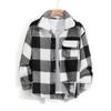 Flannel Shirt Jacket Men Plaid Button Down Teddy Winter Coats Lapel Oversized Warm Fuzzy Fleece Outwear With Pockets