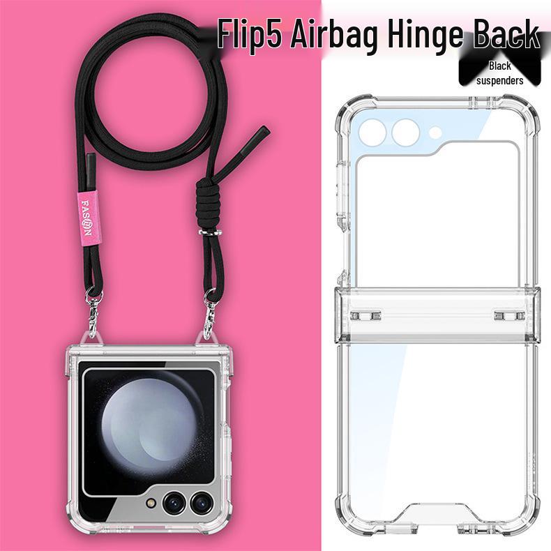 Samsung Z Flip5 Airbag Hinge Case – Transparent Acrylic, Full Coverage, Slim with Lanyard