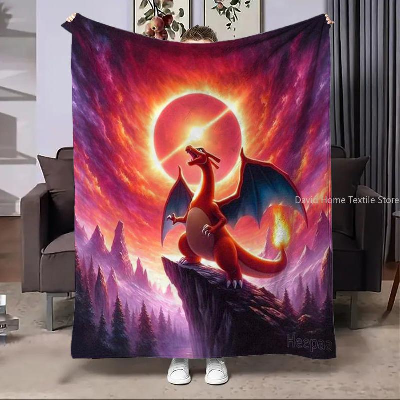 Charizard Pokemon Fire Dragon Anime Flannel Blanket Fluffy Children Adults Sofa Plush Bedspread Throw Lunch Blanket for Sofa Bed