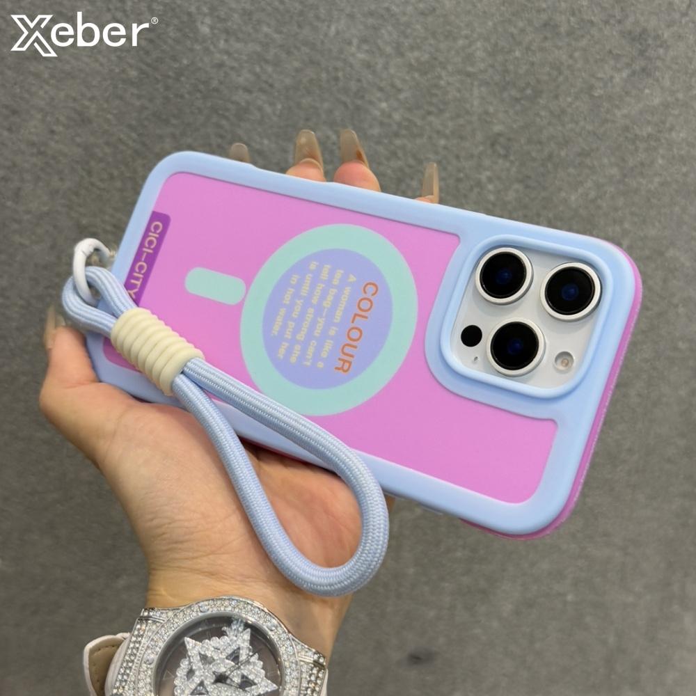 Strap Lanyard Contrast Color Magnetic For Magsafe Case For iPhone 15 14 16 Pro Max Wrist Strap Rope Soft Bumper Shockpoof Cover