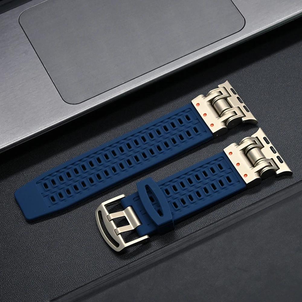 Silicone Bracelet Band for Apple Watch Ultra 2 Series 9 8 7 6 5 4 Se 3 Titanium Color Strap for Iwatch Ultra2 49mm 45mm 44 42mm