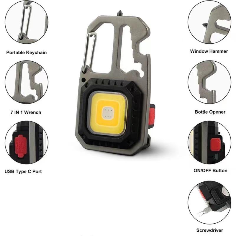 Multifunction Keychain Lighting 7 Modes Flashlight COB Light Portable Rechargeable Emergency Camping Outdoor Hiking Work Lights