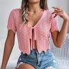 Damen Kurzarm V-Ausschnitt T-Shirts Streifen T-Shirt Damen T-Shirt Street Strickwaren Oberteil