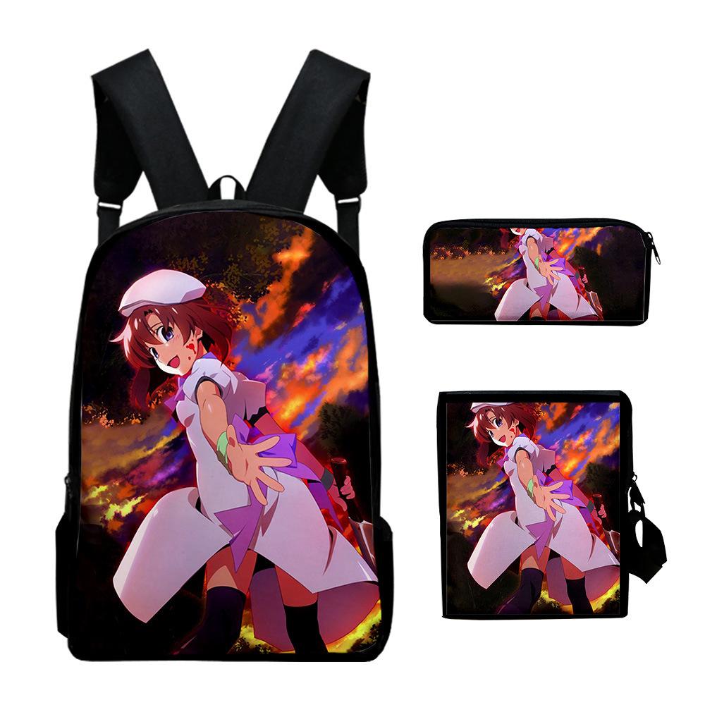Fashion Novelty When They Cry Higurashi 3D Print 3pcs/Set School Bags Laptop Daypack Backpack Inclined Shoulder Bag Pencil Case