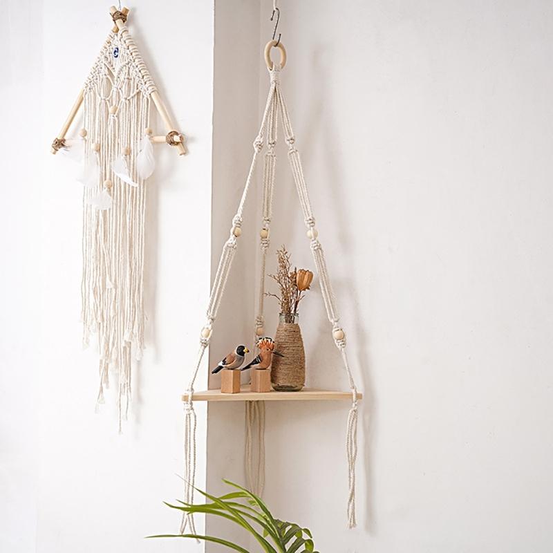 Triangle Shelves Wall Decoration Macrame Wall Shelf Home Plant Hanger Candle Holder For Dorm Bedroom Decoration