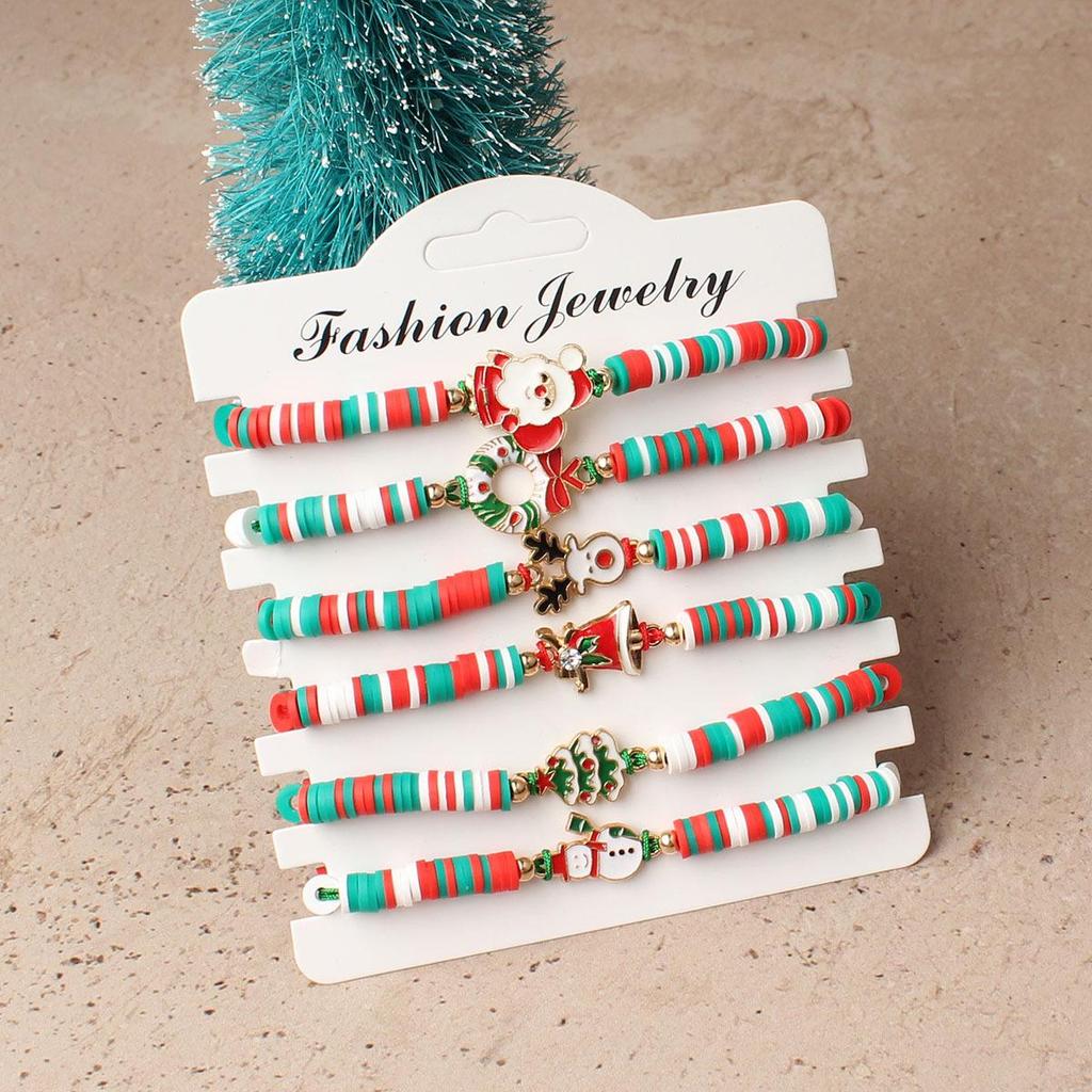 Holiday Pearl Beaded Bracelet Set with Santa & Reindeer Charms - Unisex Festive Hand Rope