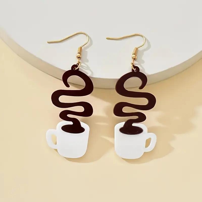 Elegant Retro Coffee Cup Long Acrylic Earrings for Women