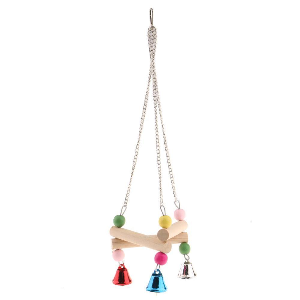 1pc Natural Wooden Parrot Swing & Chew Toy with Hanging Bell Durable Perch Stand Accessory for Bird Cage Parrot Bird Accessories