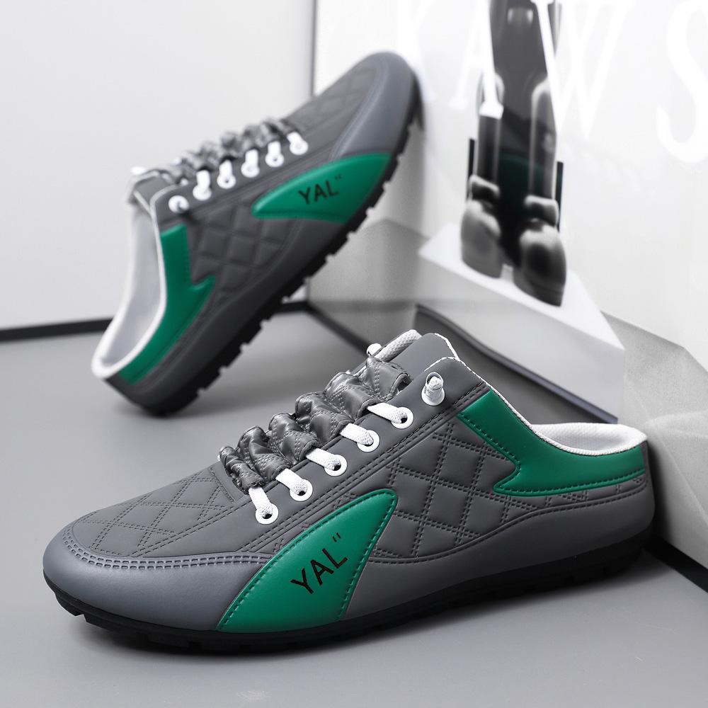 Spring Men's Trendy Breathable Slip-on Loafers with Half-open Back - Casual Leather Running Shoes